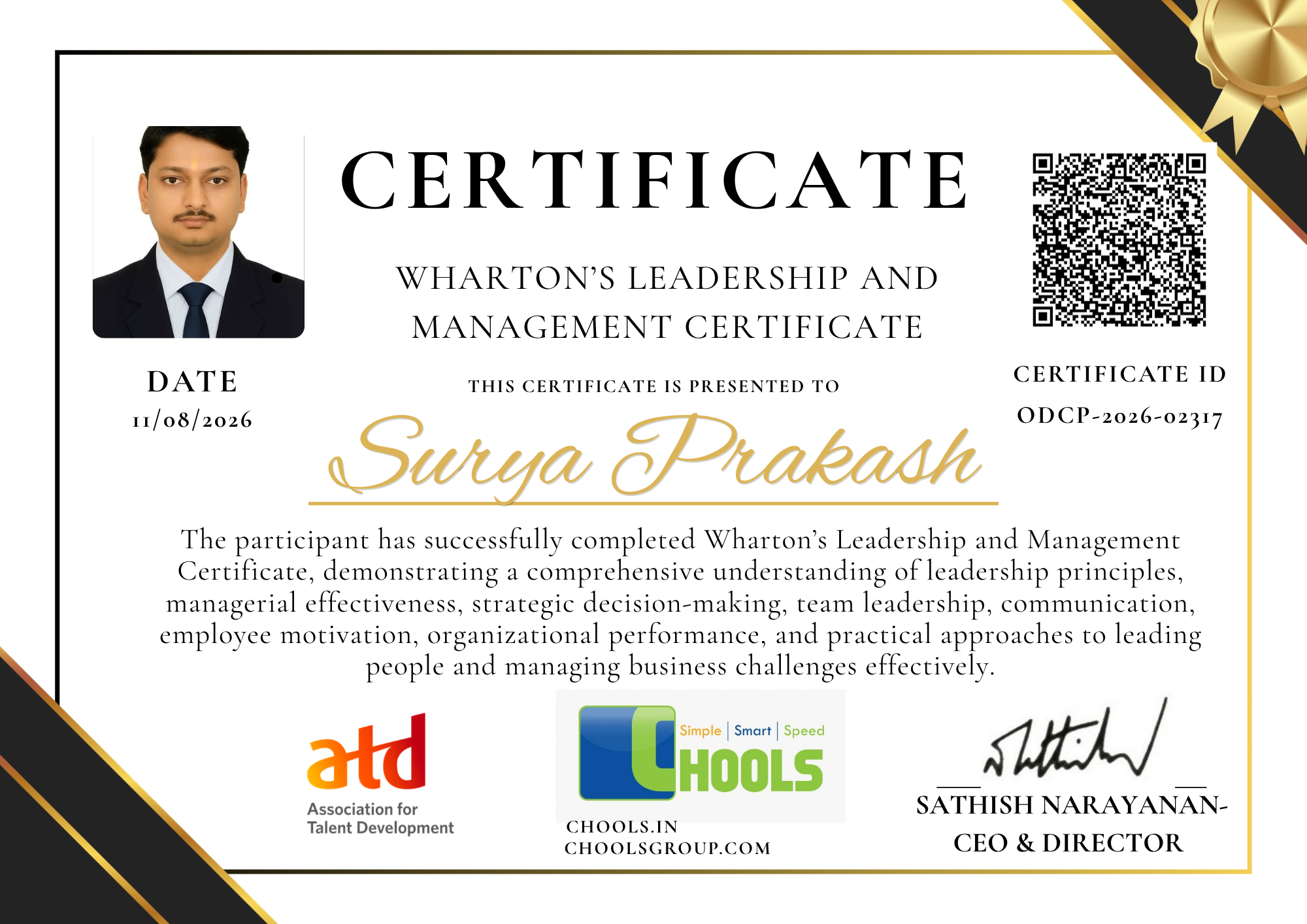 Wharton’s Leadership and Management Certificate Program Certificate